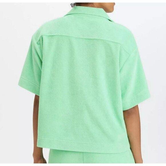 FABLETICS Mint Green Island Terry Boxy Button Up Size Large NWT Tropical Water - Picture 2 of 12